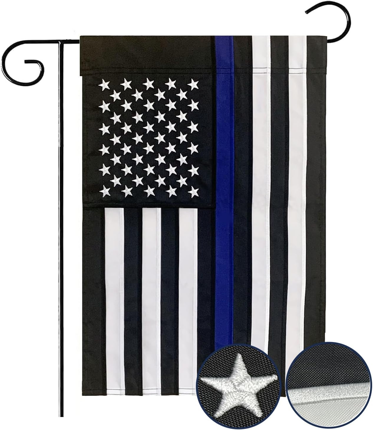 Thin Blue Line Garden Flag 12X18 Inch Made in USA, Embroidered Police Garden Flags for Outside, American Blue Lives Matter Flag Back the Blue Garden Flag Law Enforcement