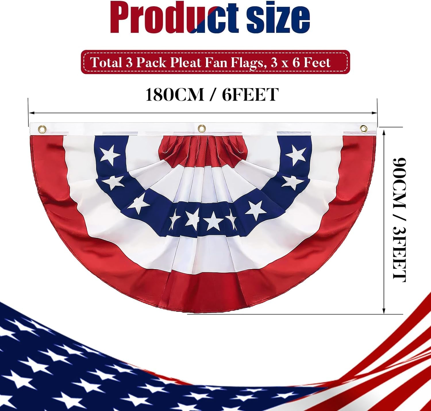 3 Pack 3X6 Ft American Flag Bunting, US Pleated Fan Flag 4Th of July Decorations Outdoor,Fourth of July Patriotic Bunting Flag with Zip Ties for Independence Day Memorial Day Decoration