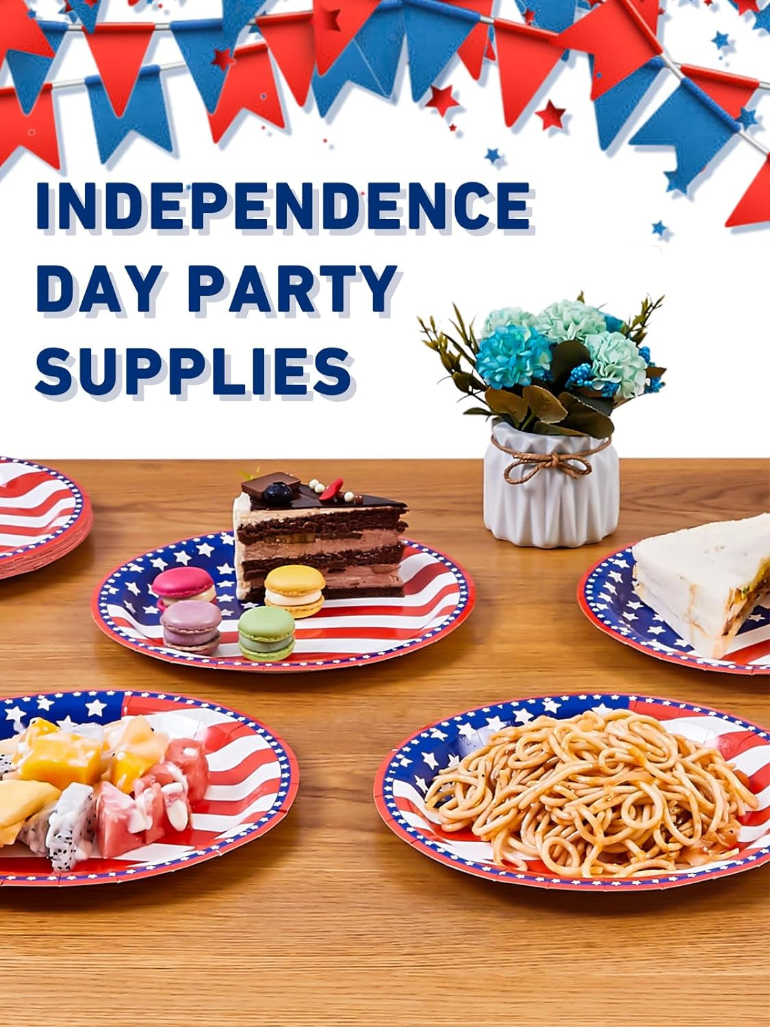 50 Pcs Patriotic American Flag Party Supplies Tableware Set Paper Plates and Napkins for Independence Day 4Th of July USA Red White Blue Barbecue Birthday Disposable Dinnerware Decor