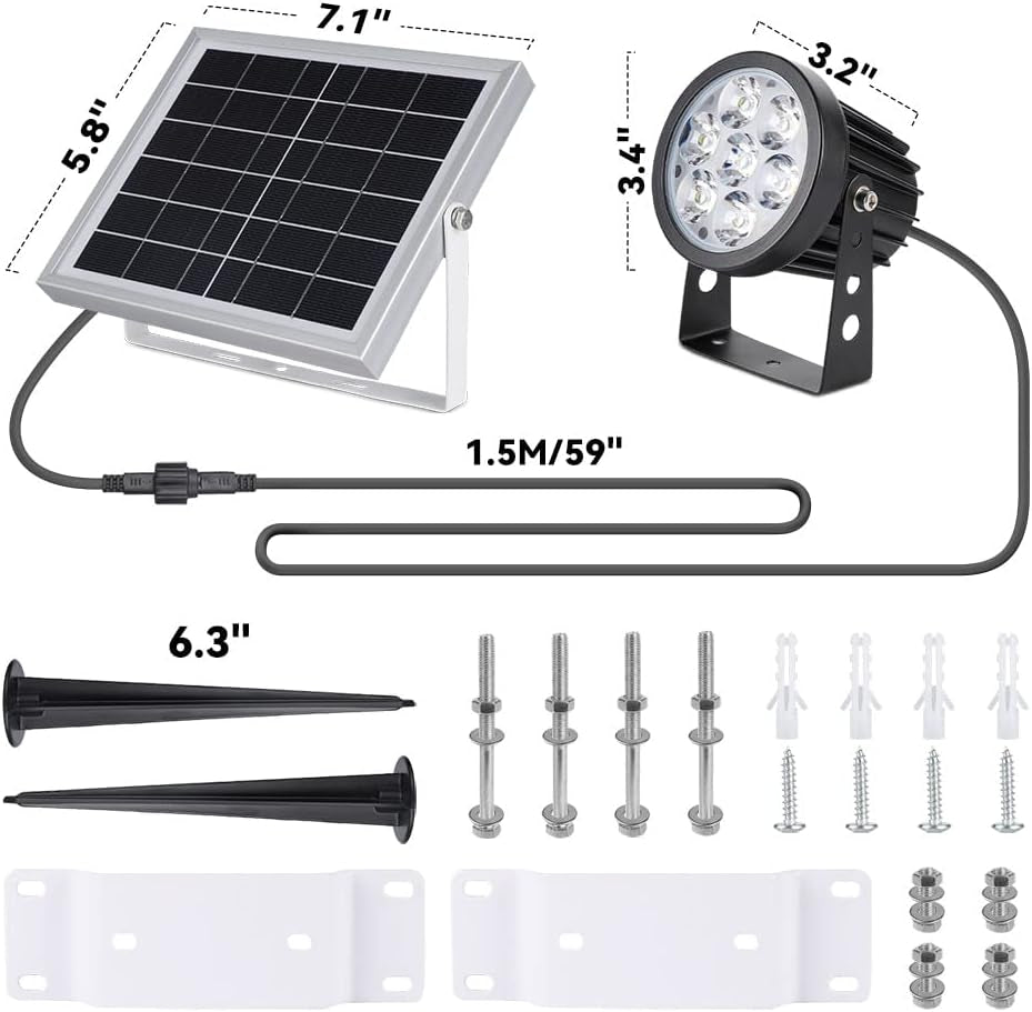 Joylight Flag Pole Light Solar Powered Outdoor, Solar Flagpole Light 6000K White Led IP65 Waterproof Dusk to Dawn 3 Mounted Ways Clamp Ground Wall for Flag Pole
