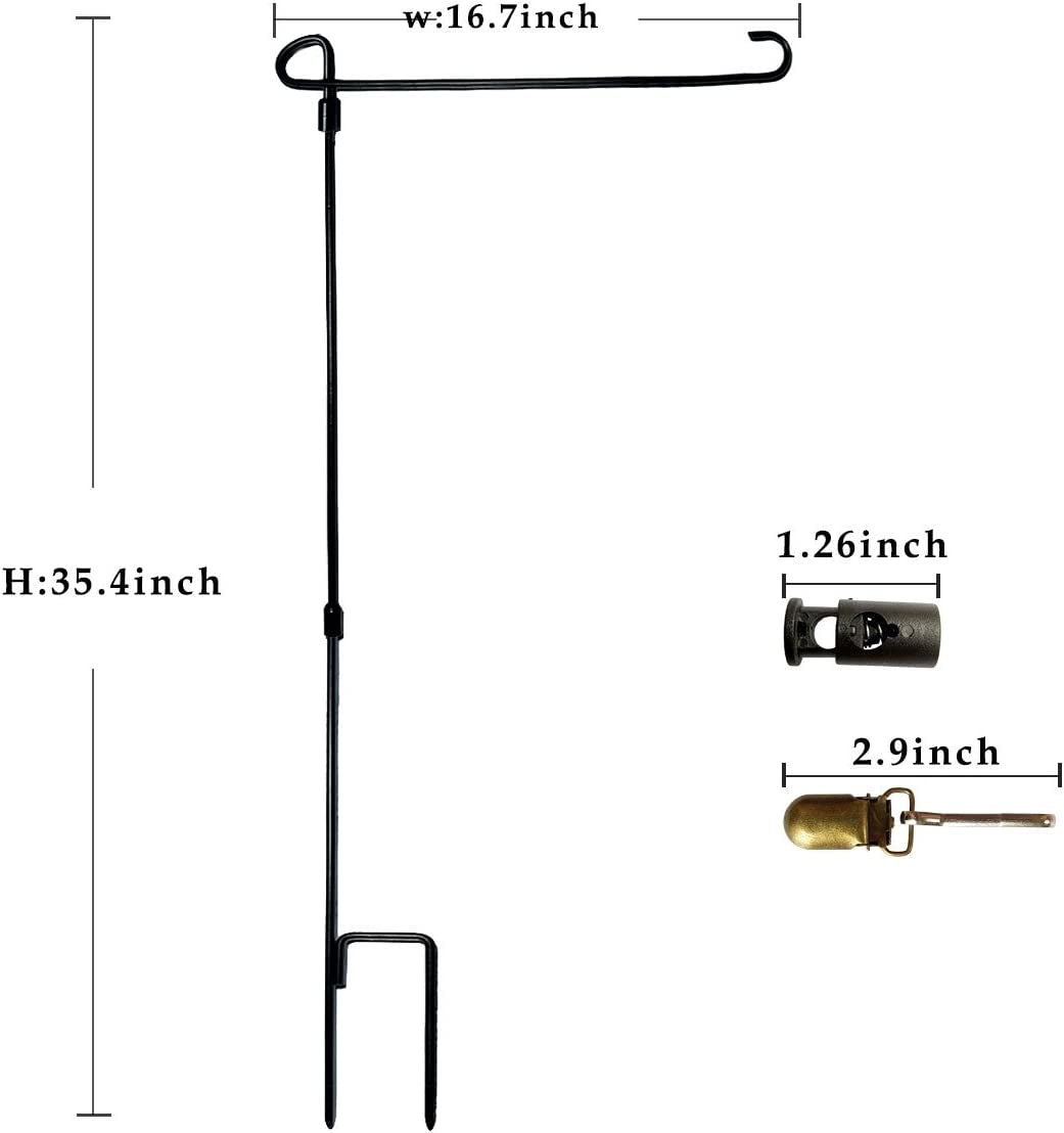 Garden Flag Stand Holder Iron Garden Flag Pole 36.5*X16.5Inch with Flag Stopper and Clips Display Garden Season Flag for Yard Decroate Your Garden