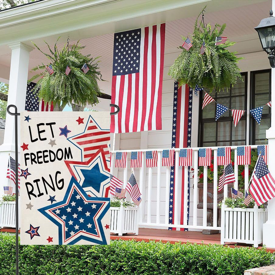 4Th of July Garden Flags 12X18 Inch Double Sided, Patriotic Stars LET FREEDOM RING Yard Flag, Small Independence Day Decoration for Outside