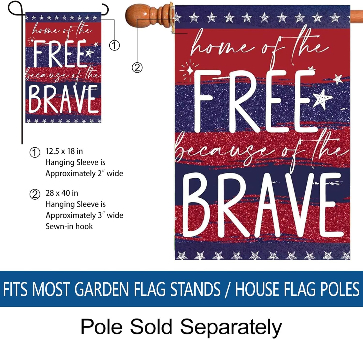 Morigins 4Th of July Home of the Free Because of the Brave Decorative Independence Day American Patriotic Garden Flag 12.5X18 Inch