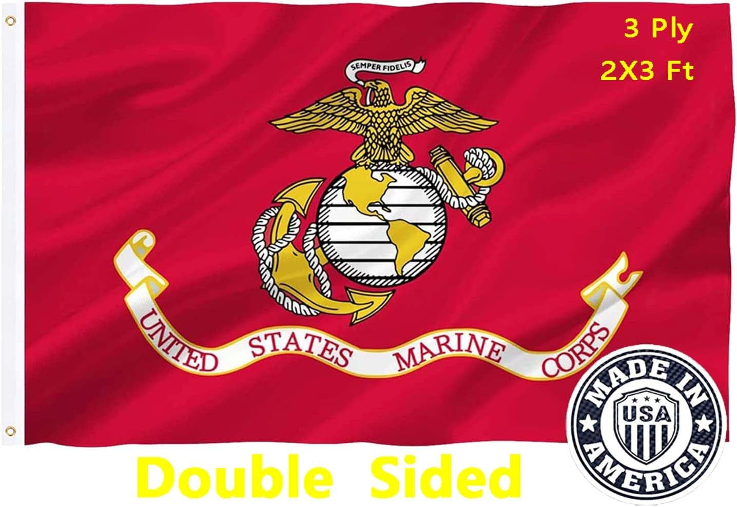 US Marine Corps Flag 4X6 Outdoor Double Sided Heavy Duty Polyester US Military Army Flags Long Lasting with 2 Brass Grommets