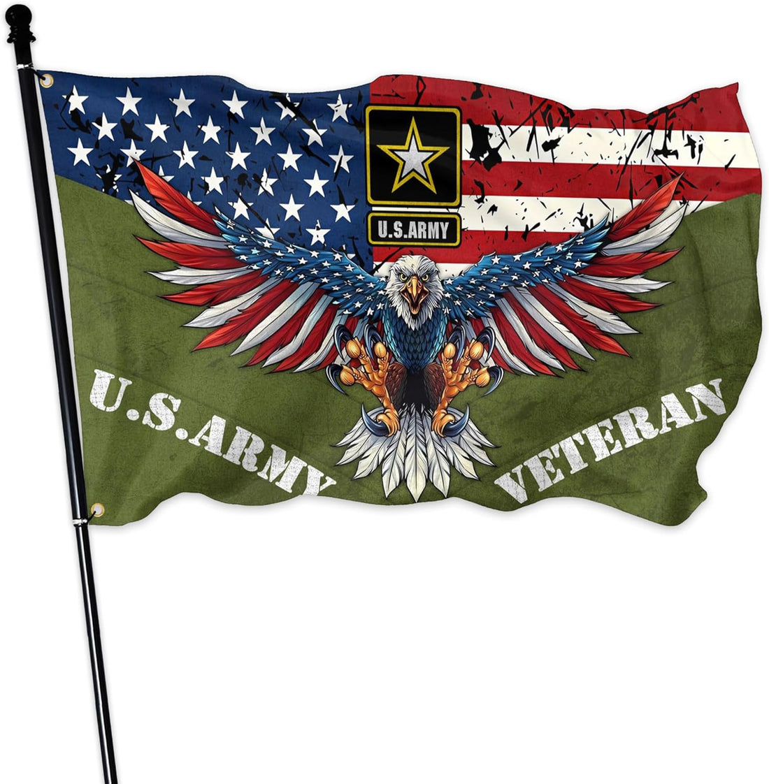 U.S. Army Veteran Flag 3X5 Ft Outdoor American Eagle Military Flag Double Sided Mirror Print Memorial Day 4Th of July Independence Day Flags for House Indoor outside Yard Patriotic Banner Decor