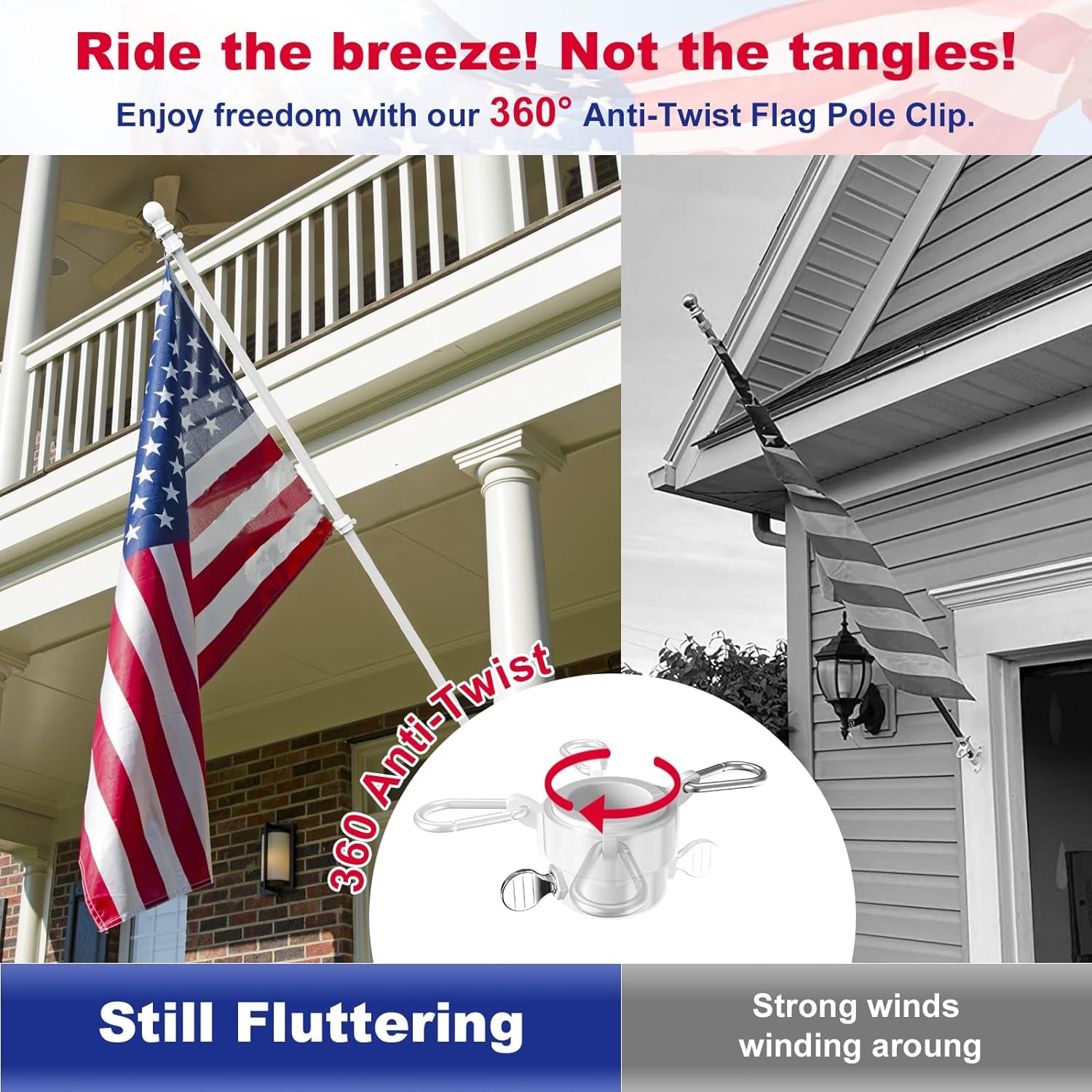 Flag Pole for Kit, 5FT White Tangle Free Porch Metal Aluminum Flagpole with Upgraded Bracket for 3X5 American Flag, White Adjustable Outdoor Flag Poles for Porch, Outside, Truck,Yard, Garden