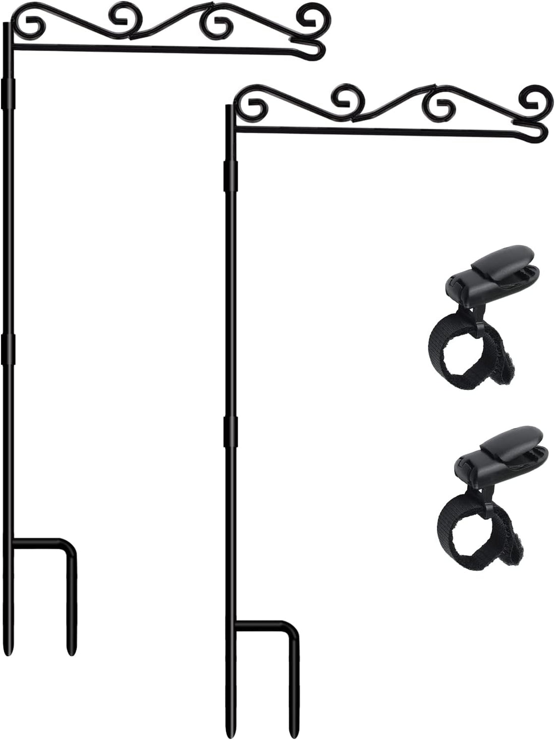 HOOSUN Garden Flag Stand, Premium Garden Flag Pole Holder Black Metal Powder-Coated Weather-Proof Paint, 37.8" H X 15.5" W for Outdoor Garden Lawn without Flag (2 Pack)