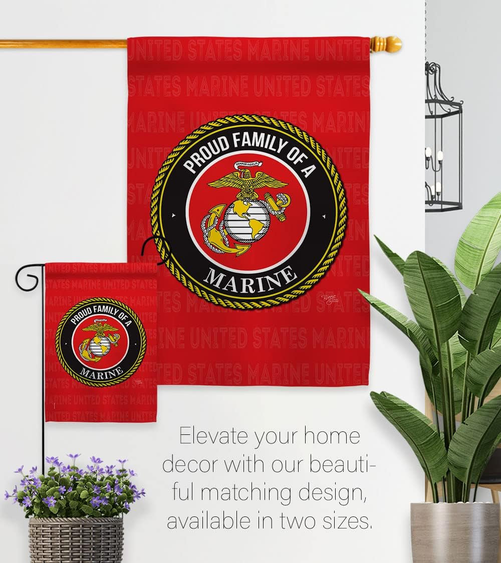 Proud Family Marines Garden Flag - Armed Forces Marine Corps USMC Semper Fi United State American Military Veteran Retire Official - House Banner Small Yard Gift Double-Sided Made in USA 13 X 18.5