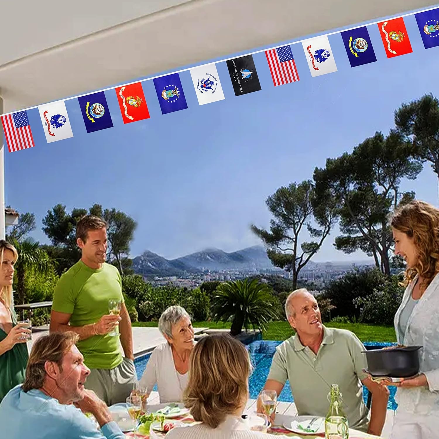 Consummate 2 String USA Military Flags Banner Set All Branches Bunting Flags for Memorial Day,Veterans Day Decorations,60 Feet 42 Flags