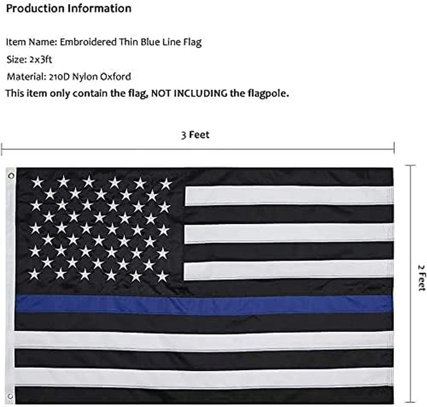 Homissor Thin Blue Line Flags 2X3 Outdoor in USA - Embroidered Stars Police Flag, Heavy Duty Back the Blue Flag Stripe Blue Line Lives Matter Flags Banner with 2 Brass Grommets