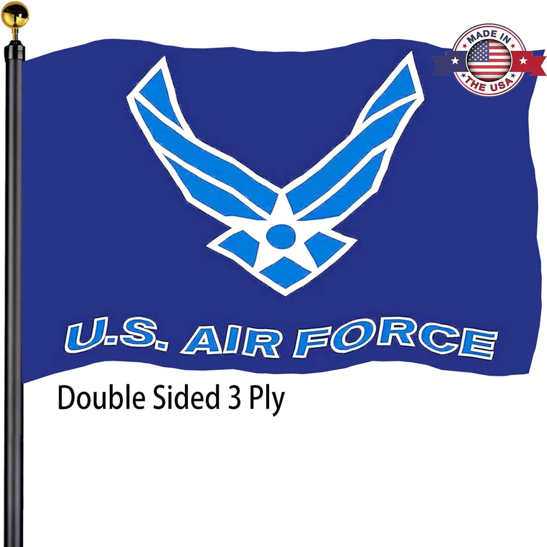 Air Force Wings Military Flags 3X5 Outdoor Made in Usa-Double Sided 3 Ply Heavy Duty United States USAF Wings Flags Banner for outside with 2 Brass Grommets UV Protection Fade Resistant for Indoor