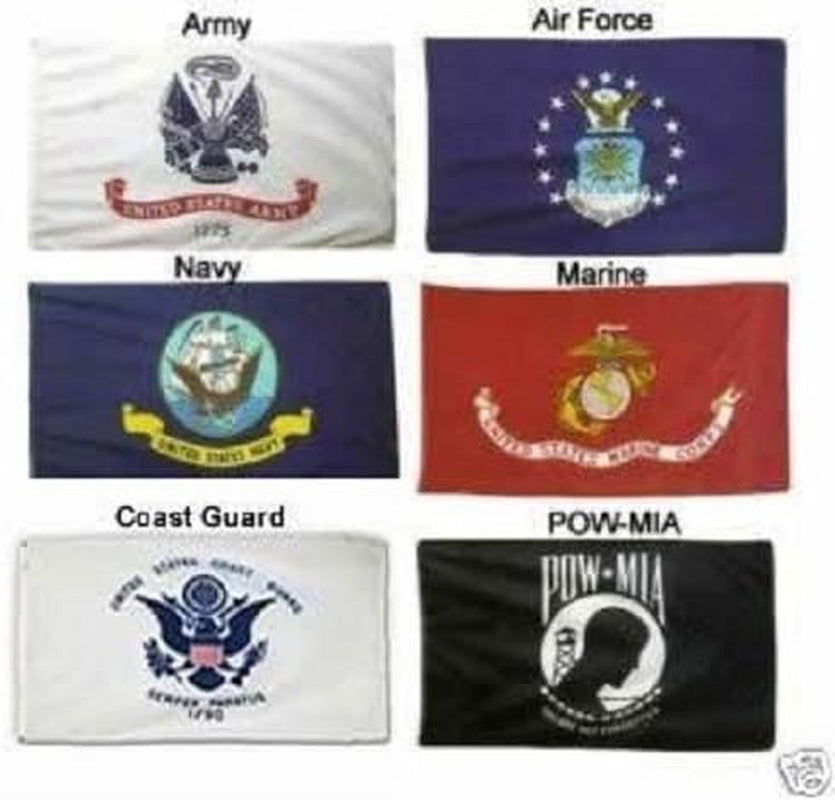 Flag 3X5 (Wholesale Lot) Military 5 Branches Army, Marine, Air Force, Navy, Coast Guard, Pow Mia Double Sided 2Ply Nylon Banner