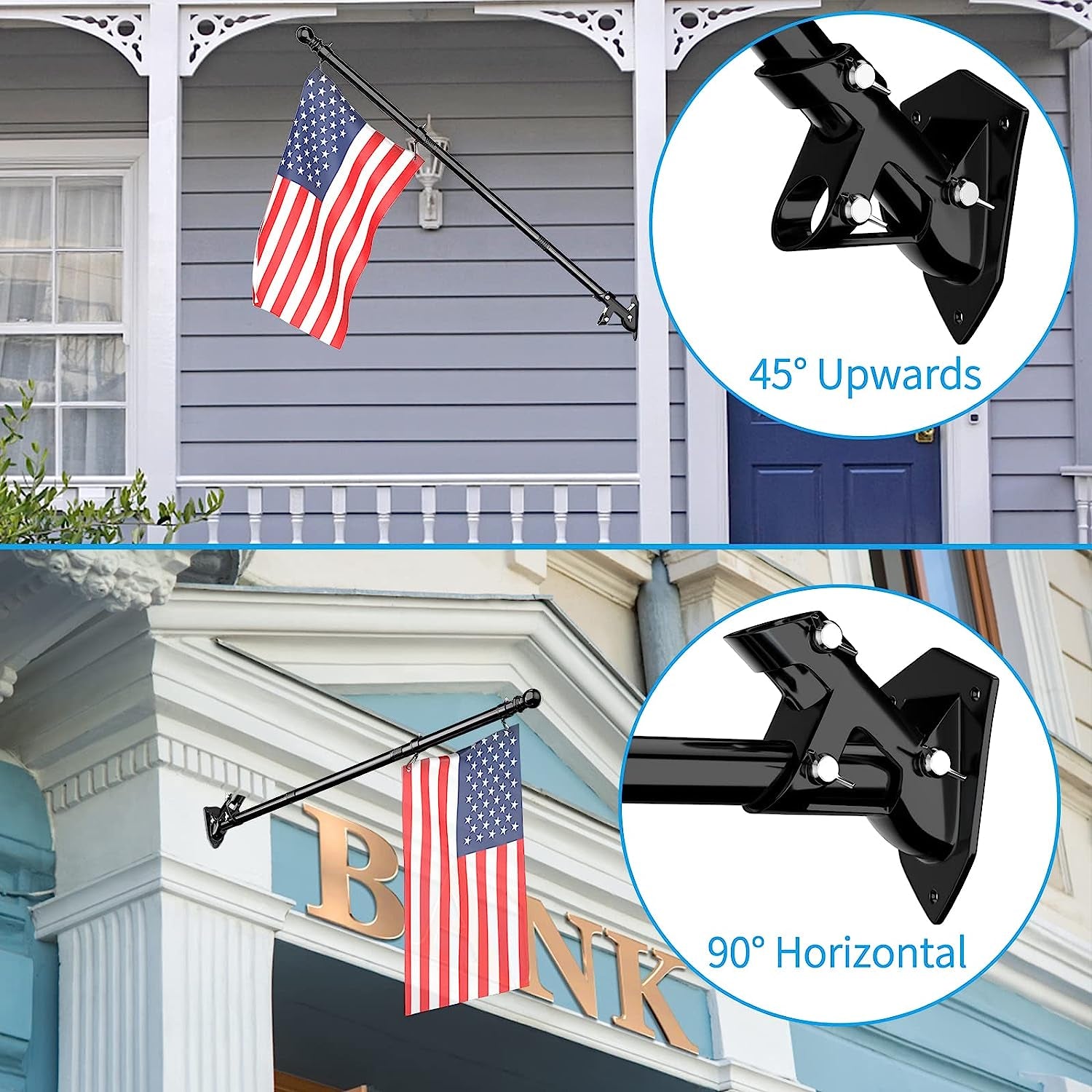 ZMTECH Flag Pole - Upgraded Bracket, (2 Packs) 6 FT Stainless Steel Flag Poles for outside House, Residential or Commerical, Tangle Free Flag Pole Kit for American Flag (Without Flag, Black)