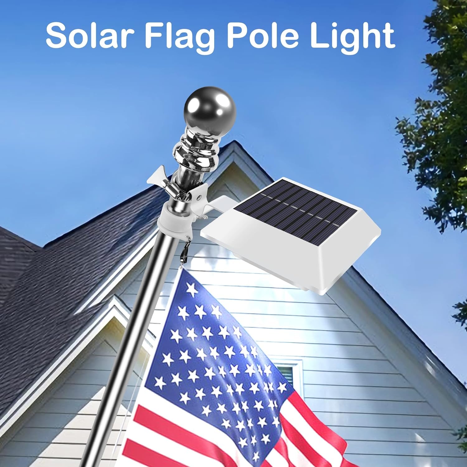 Solar Flag Pole Light, Bright White 6000K Flagpole Light Upgrade Solar Powered for 5Ft 6Ft Flag Pole, Outdoor Dusk to Dawn Led Solar Lights, outside House Garden Yard American Flags Decor,Black