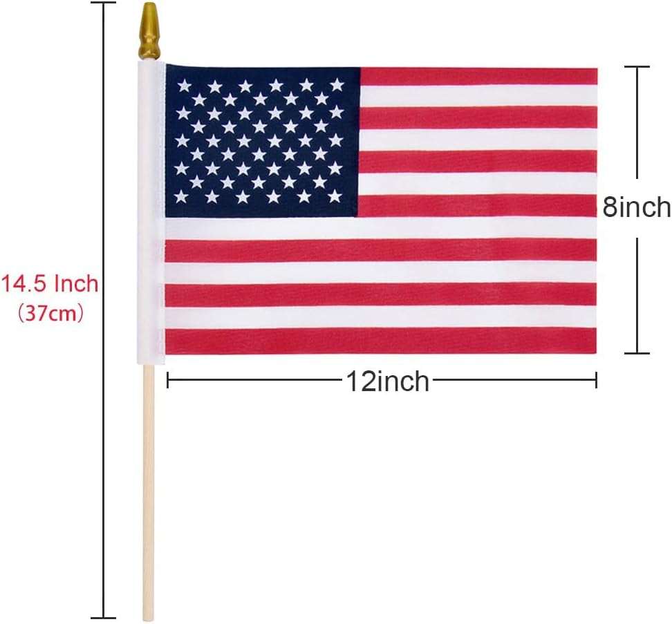 12 Pack Small American Flags on Stick Small US Flags/Mini American Flags for outside 8X12 Inch American Hand Held Stick Flags with Kid-Safe Spear Top, 4Th of July Decorations