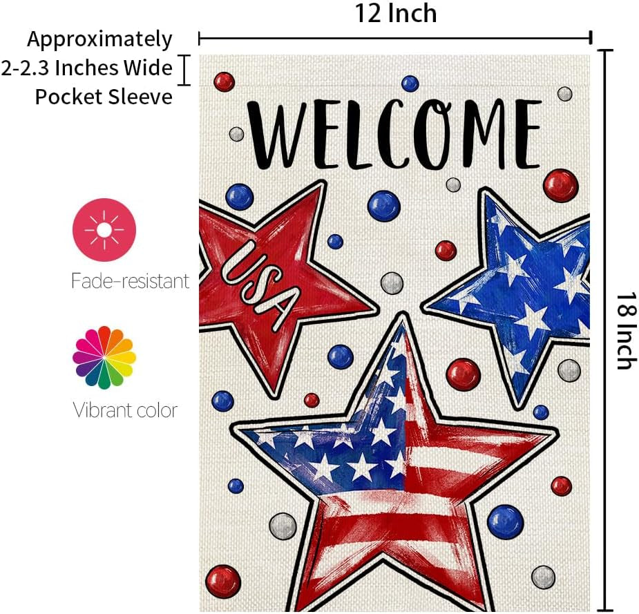 CROWNED BEAUTY 4Th of July Garden Flag 12X18 Inch Double Sided for outside Small Burlap USA Patriotic Stars Independence Day Welcome Yard Flag