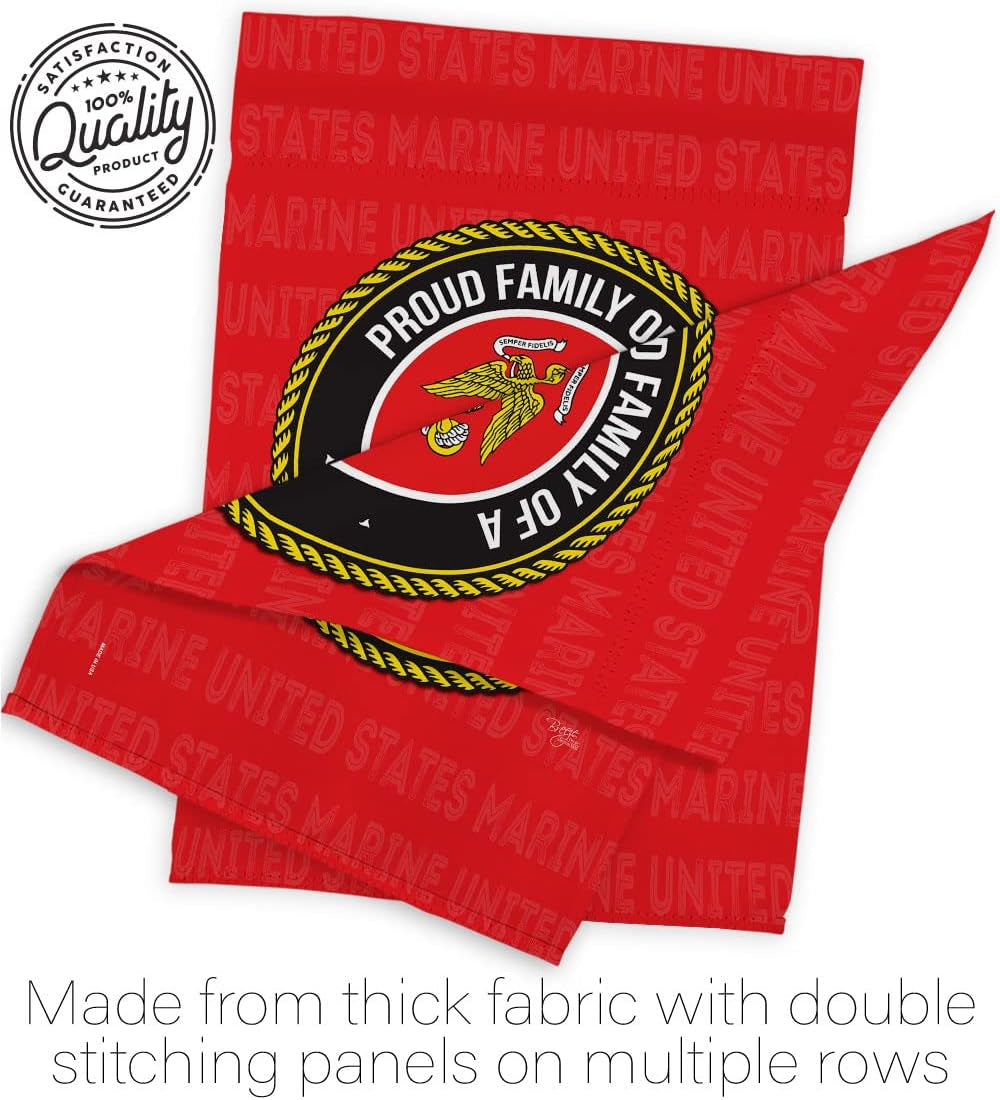 Proud Family Marines Garden Flag - Armed Forces Marine Corps USMC Semper Fi United State American Military Veteran Retire Official - House Banner Small Yard Gift Double-Sided Made in USA 13 X 18.5