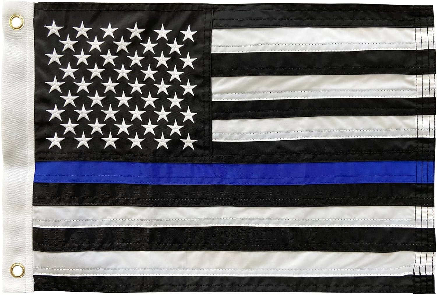 Homissor Thin Blue Line Flags 12X18 Outdoor - Embroidered Stars Police Boat Flag, Heavy Duty Back the Blue Flag Stripe Blue Line Lives Matter Flags Banner with 2 Brass Grommets