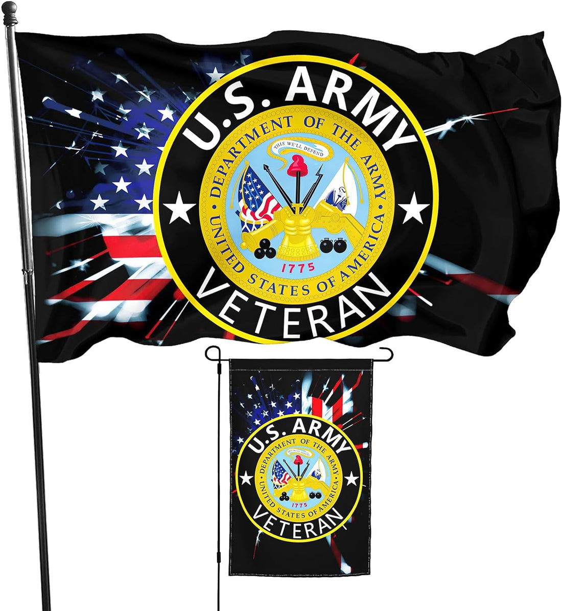 US Army Veteran Flag 3X5 Ft and Garden Flags 12×18 Inch Vivid Color American Military Flag Outdoor Decorations Banner Yard Uv Resistant