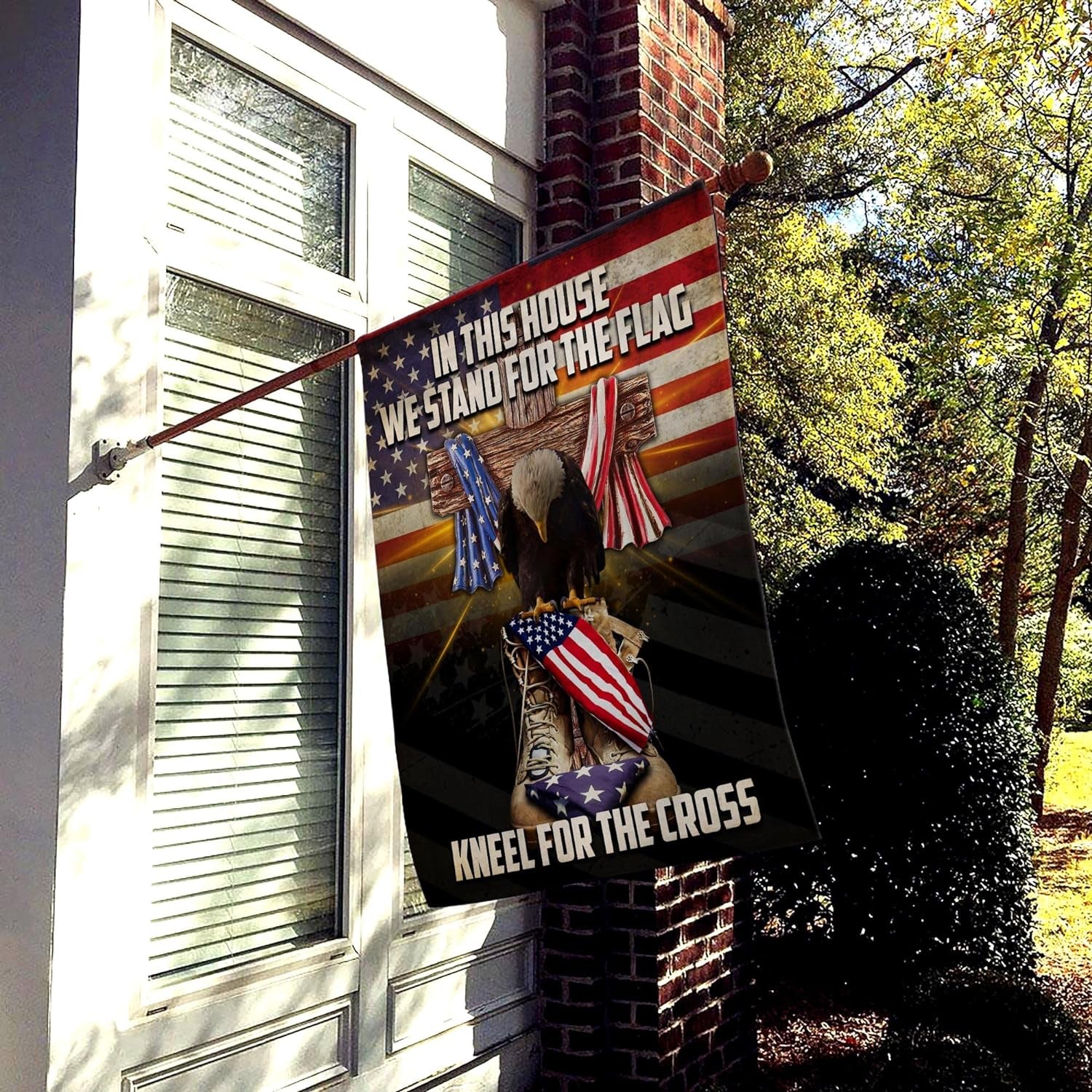 V VIBEPY All over Printed Double Sided House Flag, 28X40", in This House We Stand for the Flag, Kneel for the Cross Flag, Veteran Flags, Memorial Flags, Vetean Day Flags (Vpf-28X40-Etrg-39163008-Fba)