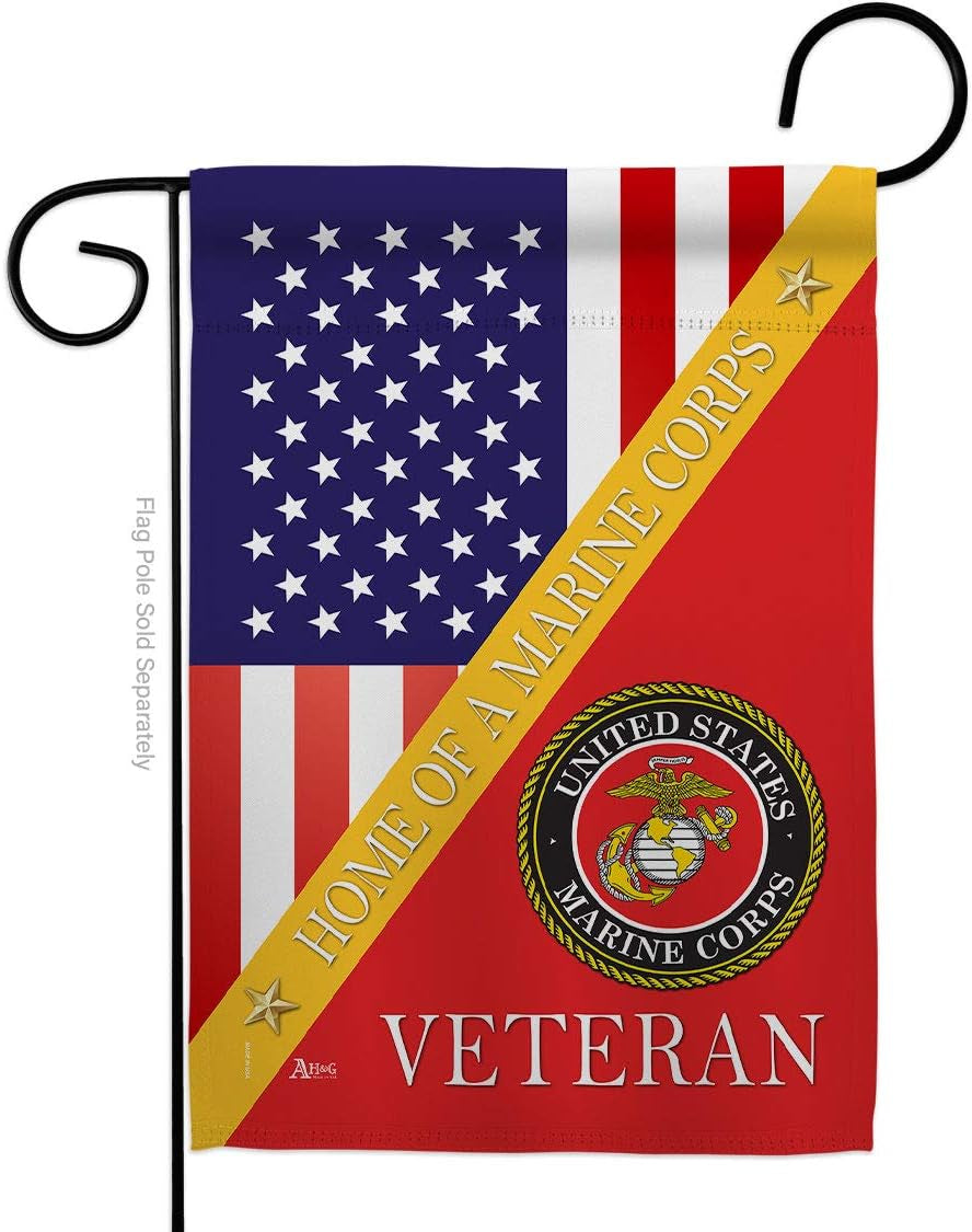 Home of Marine Corps Garden Flag - Set with Stand Armed Forces USMC Semper Fi United State American Military Veteran Retire Official - House Banner Small Yard Gift Double-Sided 13 X 18.5