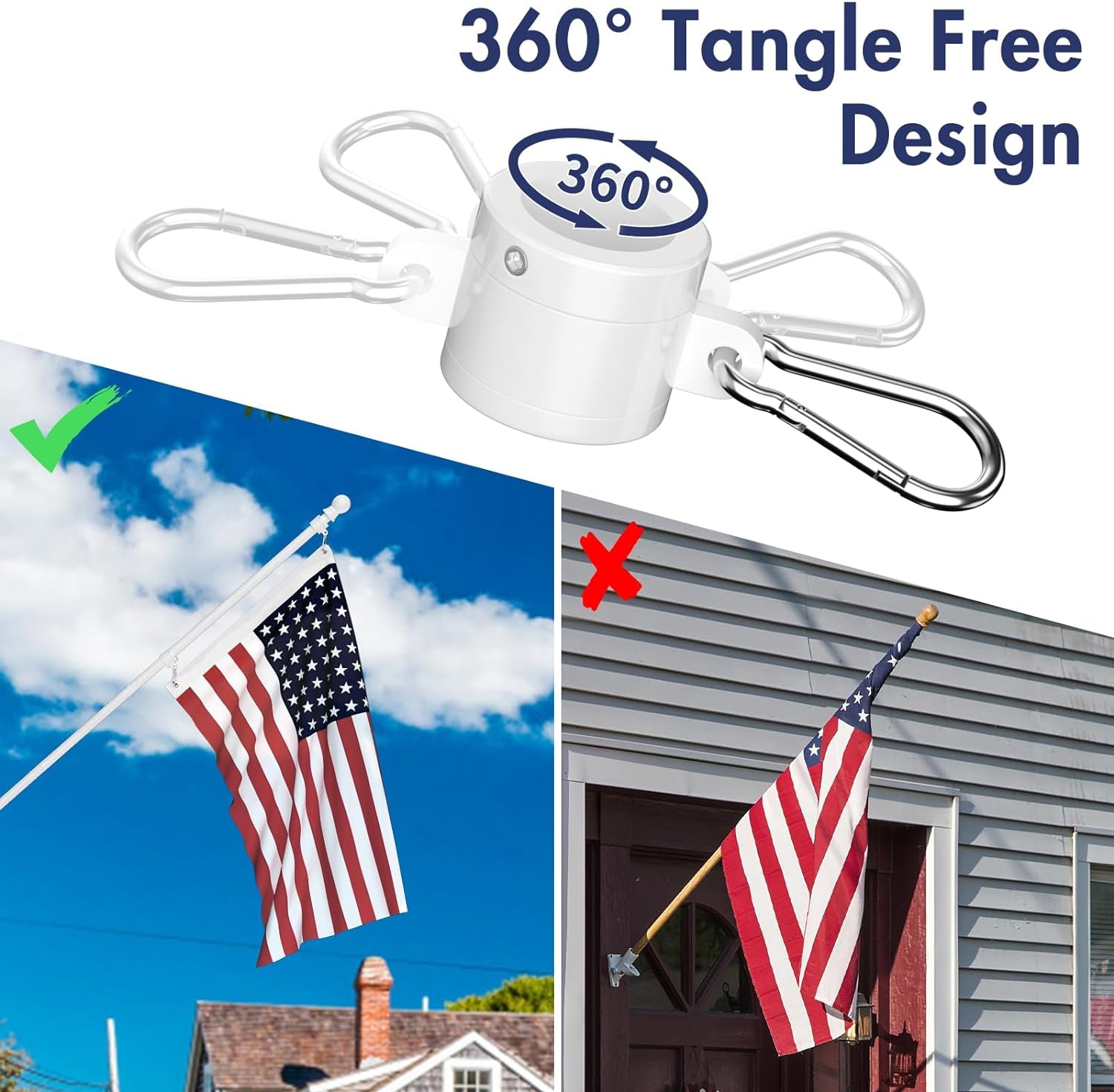 American Flag with Pole - Tangle Free Flagpole Residential or Commerical Kit with Stainless Steel Flag Poles,3X5 Embroidered US Flag for outside House,Porch,Garden,Yard (5FT, White)