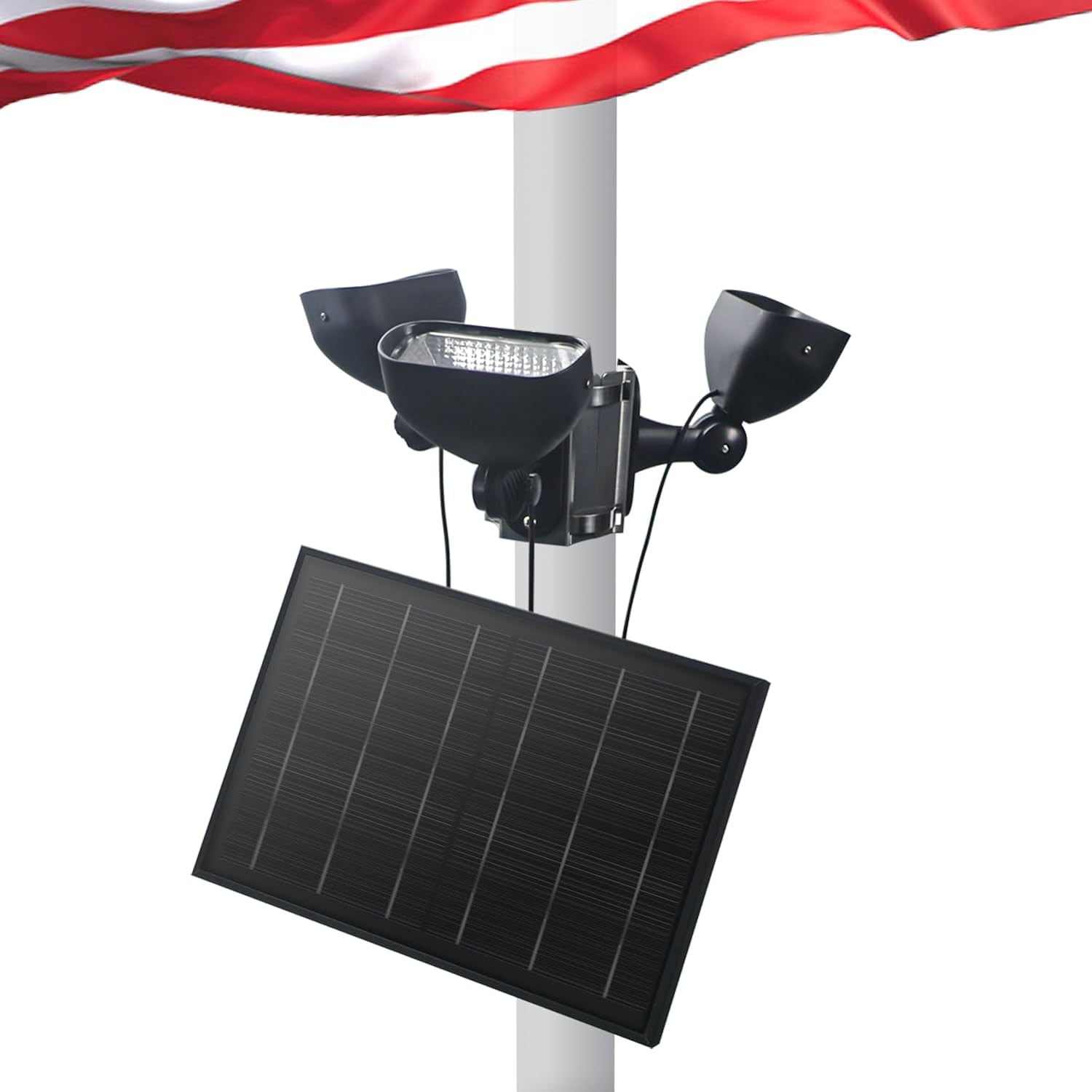 Solar Flag Pole Light for 15-40Ft Flagpole 3 Super-Spotlights 12000 Mha，Adjustable Clamps Fits 3-6''Diameter Inground Poles Flag Poles Coverage-Light up American Flag Outdoor with from Dusk to Dawn