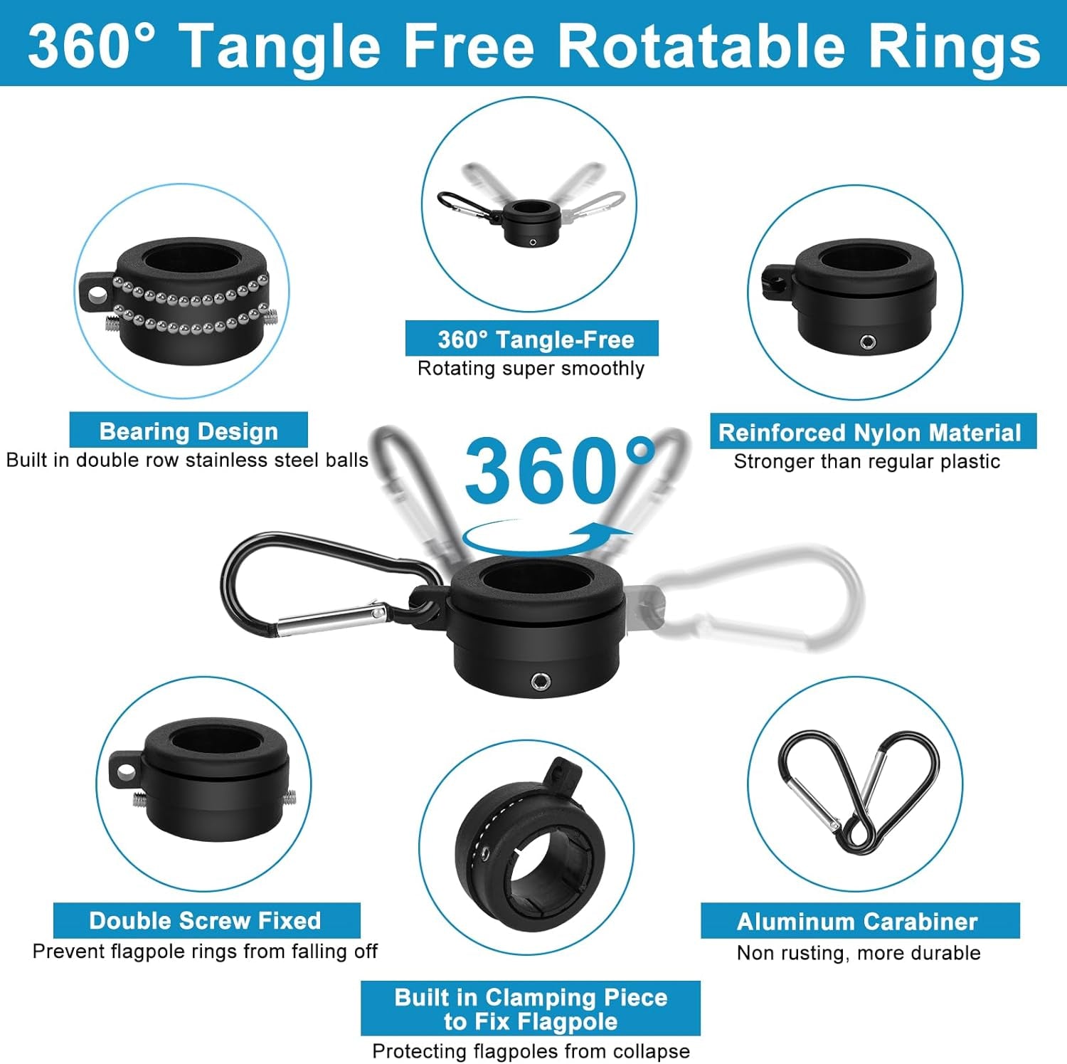 Flag Pole Kit, 6 FT Flagpoles for outside House, Heavy Duty Flag Pole Bracket, Tangle Free Flag Pole Ring, Stainless Steel Flagpole, Flag Poles for Outdoor, Porch, 1 in (Black)