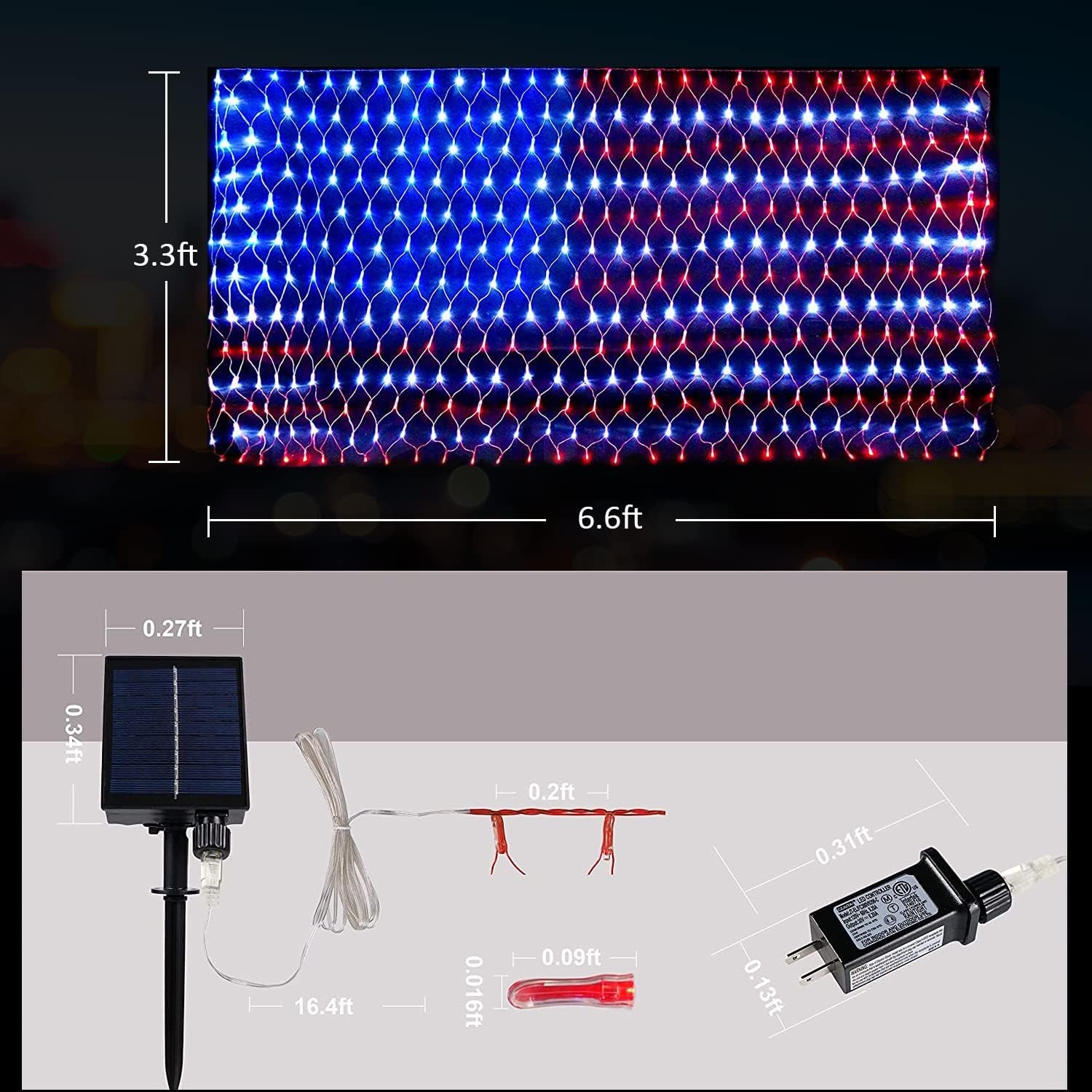 PUHONG (Upgraded) Solar American Flag Lights, 2-In-1 Plug-In & Solar Powered Flag Lights, 420 LED 8 Modes Waterproof Flag Lights with Remote for Independence Day, Garden, 4Th of July Decorations