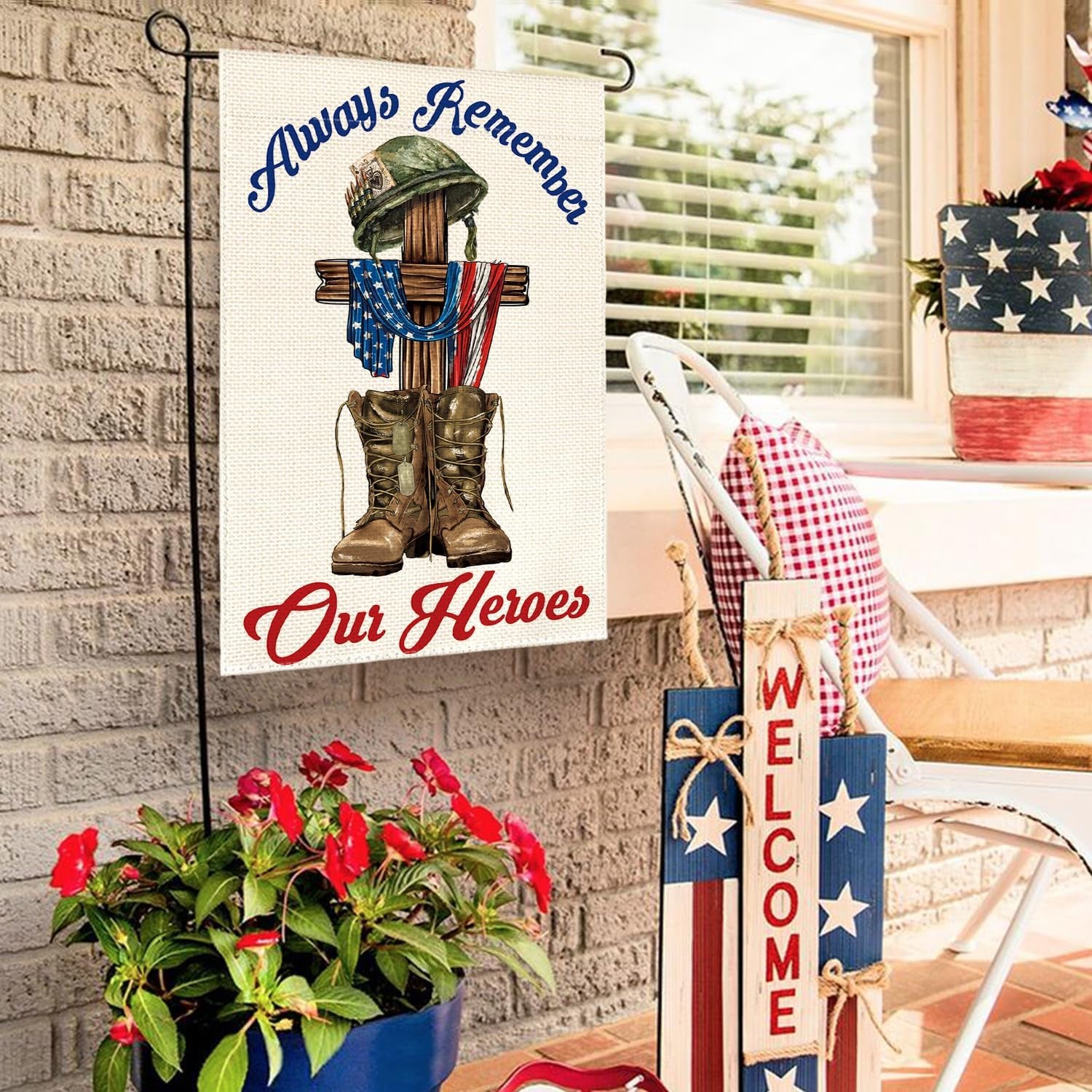 AVOIN Colorlife Memorial Day Always Remember Our Heroes House Flag 28X40 Inch Double Sided, Military Soldiers Boots Patriotic Veteran Yard Outdoor Decoration