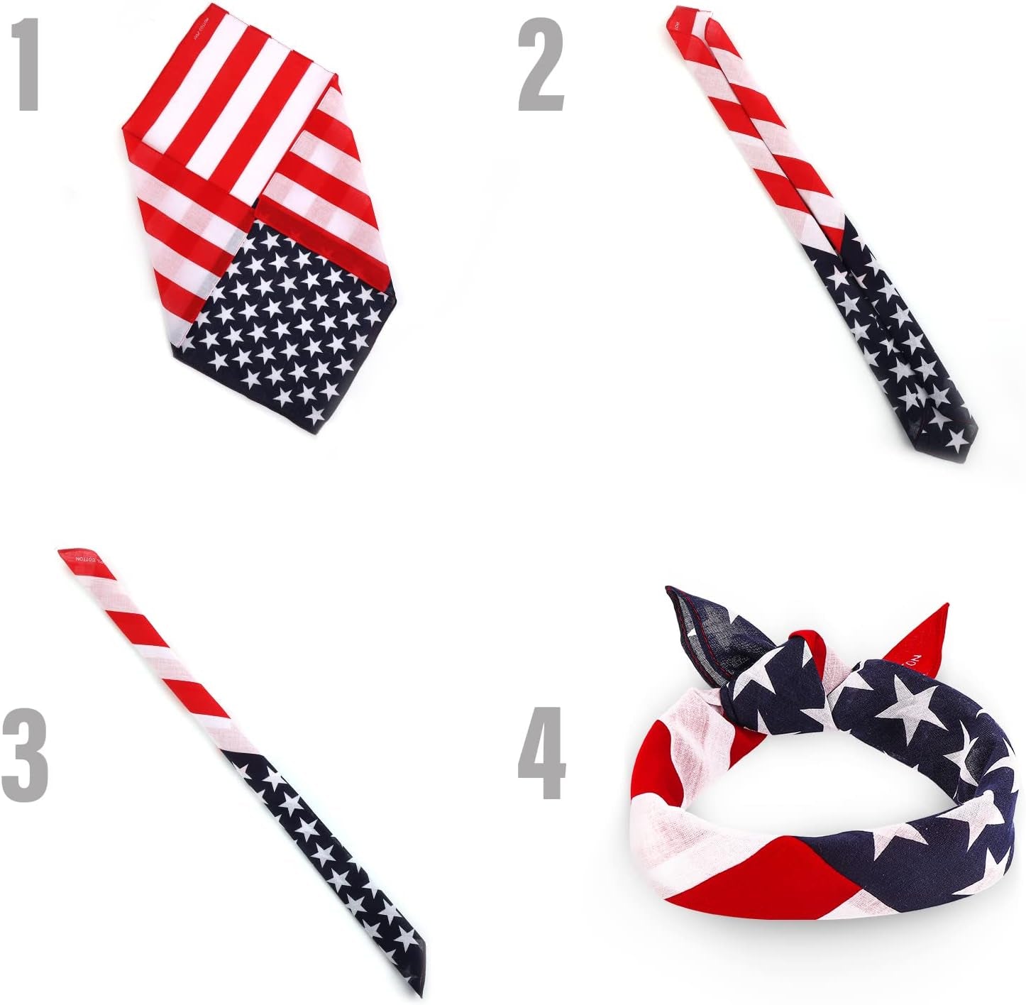 3 Pieces American Flag Bandana USA Flag Pattern Headband Kerchief Unisex Cowboy Bandanas Patriotic Accessories