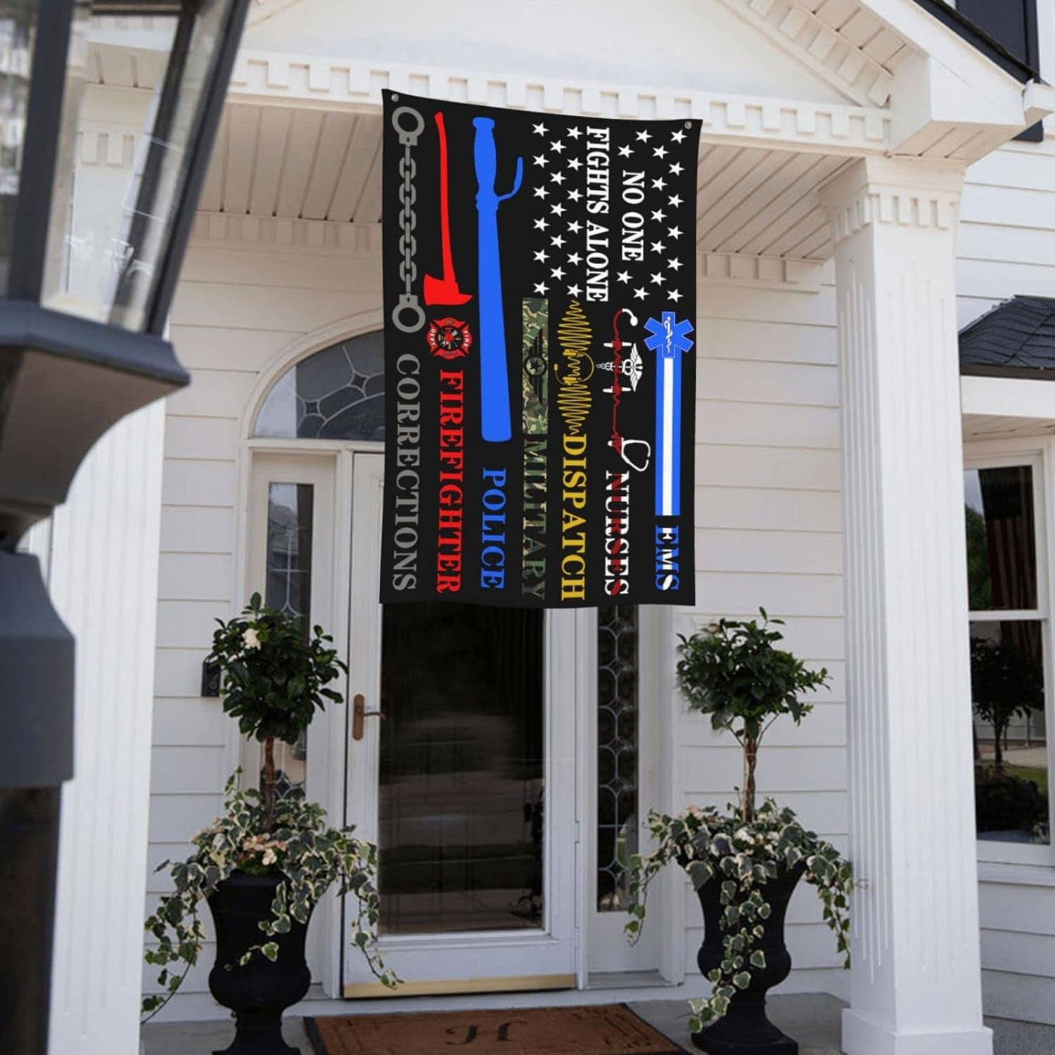 No One Fights Alone Multi Thin Line First Responder Flag 3X5 Ft Banner Indoor Outdoor Perfect Decoration