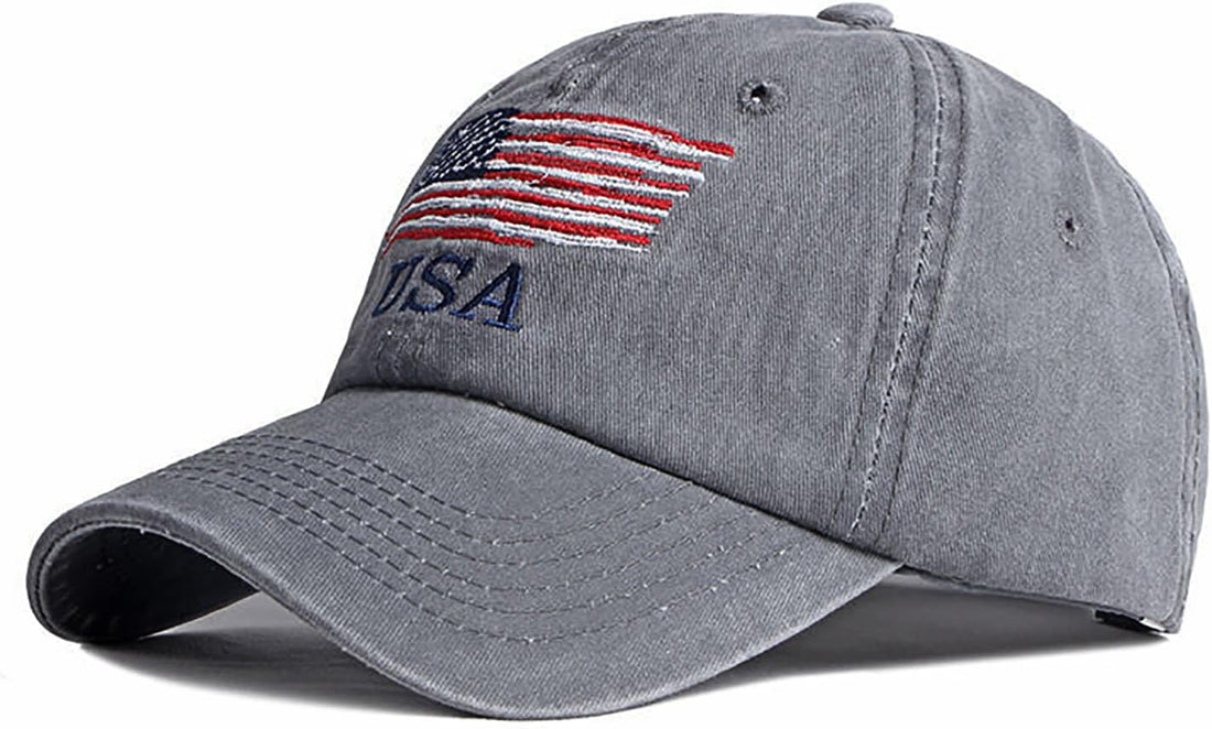 American Flag Hat, Vintage Distressed Cotton Dad Hat Baseball Cap USA Adjustable Patriotic Hat for Men Women