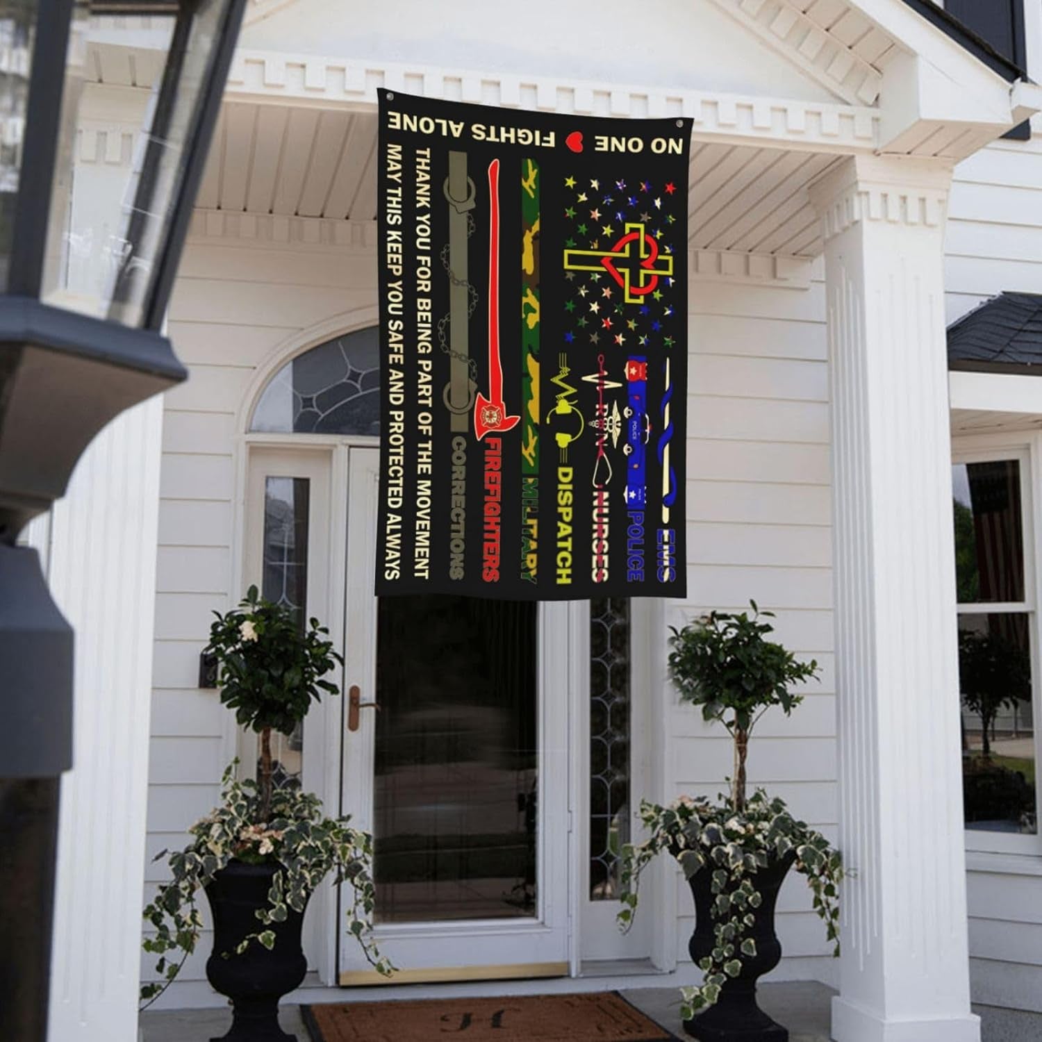No One Fights Alone Multi Thin Line First Responder Flag 3X5 Ft Banner Indoor Outdoor Perfect Decoration