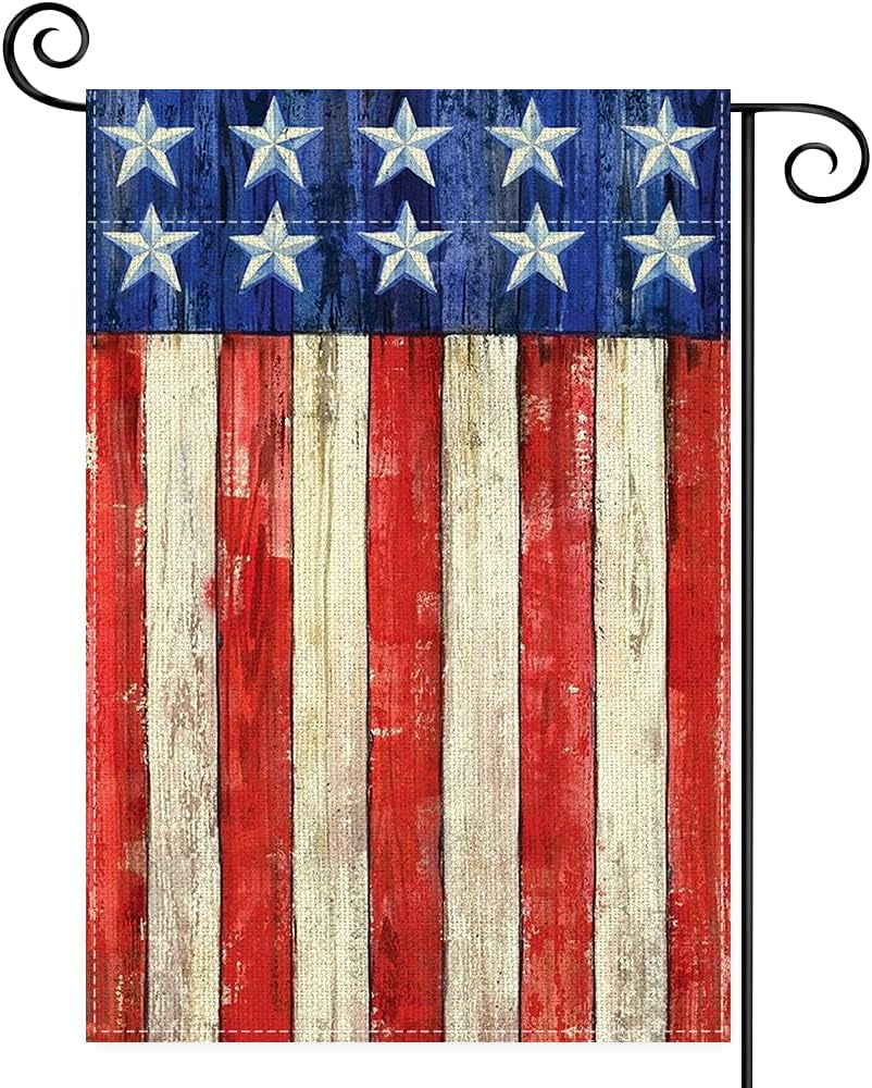 Highland Cow 4Th of July Mini Garden Flag 12X18 Inch Double Sided, Best Chocie Independence Day Small Burlap Garden Flags for Outside, Decoration for Memorial Day Farmhouse Holiday Outdoor (SM01)