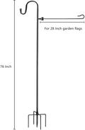 Garden Flag Stand and Shepherd Hook,76 Inch Garden Flag Pole Holder for 28 X 40 Inch Garden Flags with Tiger Clip and Spring Stoppers for Bird-Feeder Plant-Hook Garden-Stake Seasonal Flags 1 Pack