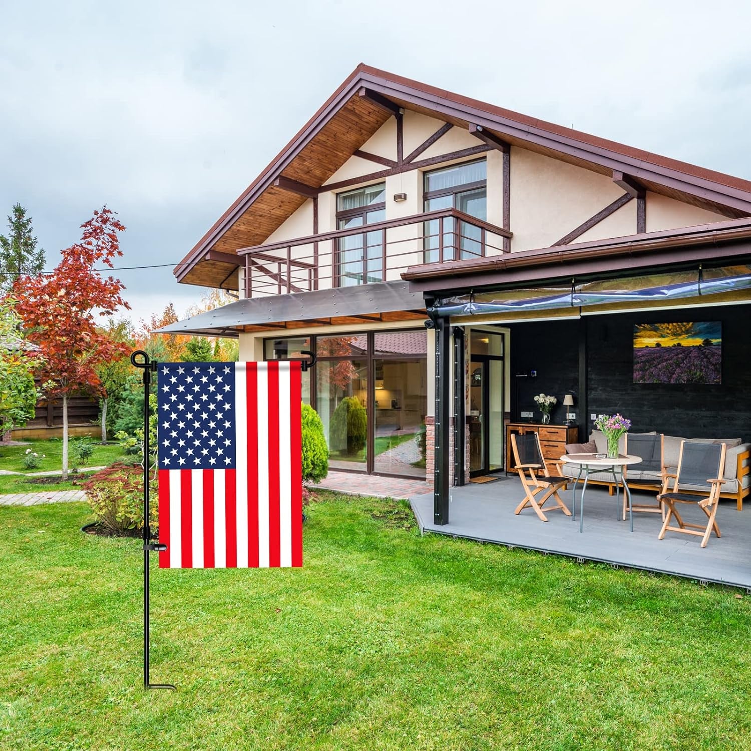 Garden Flag Stand, Premium Garden Flag Pole Holder Metal Powder-Coated Weather-Proof Paint with One Tiger Clip and Two Spring Stoppers without Flag 3 Pack