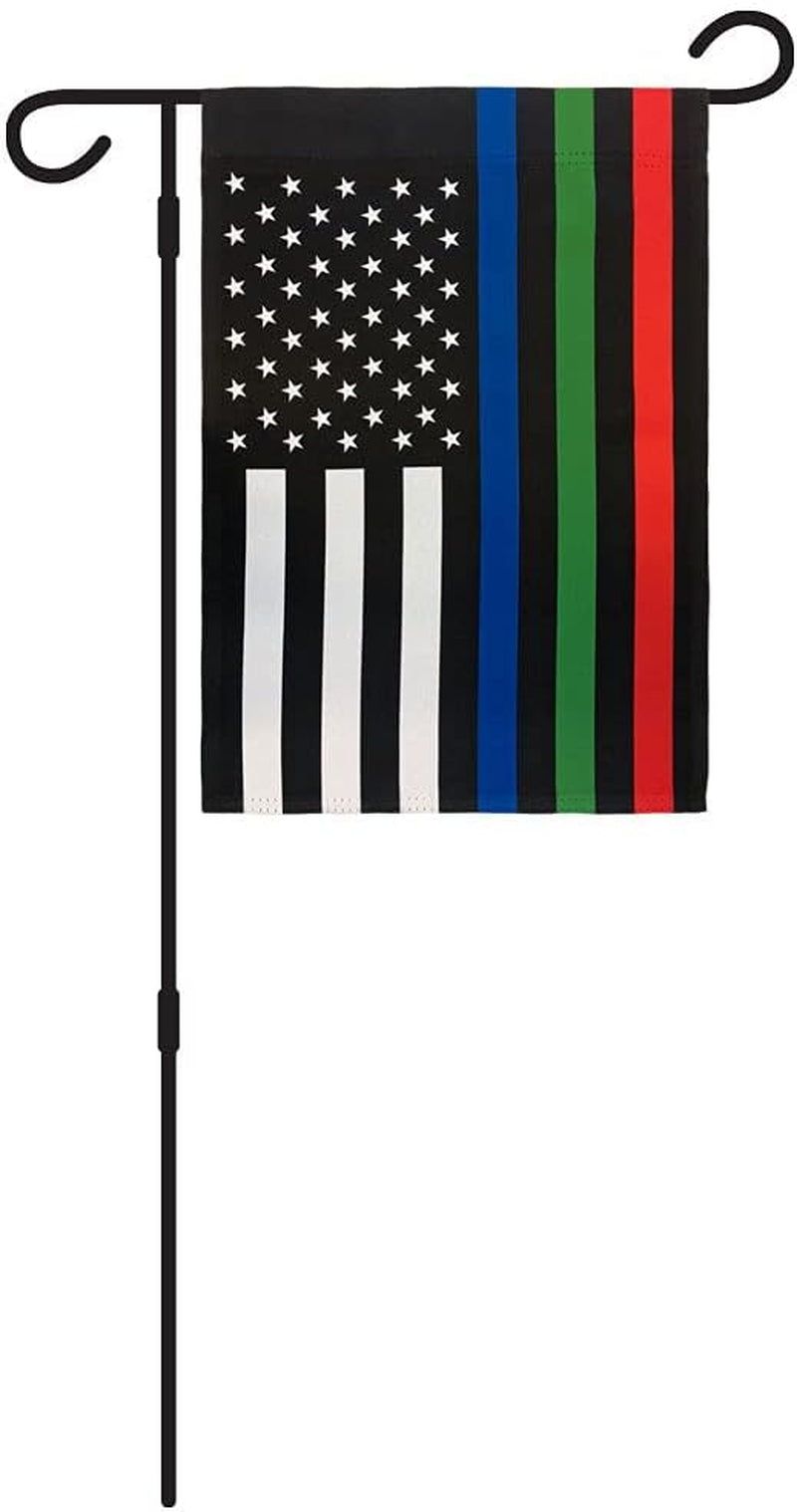 Thin Blue Red Green Line USA Garden Flag - 12X18 Double Sided Garden Flag for Porch, Yard, Garden, Home, Holiday Decor