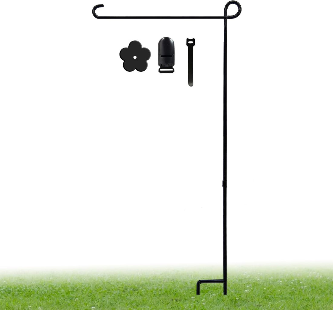 Garden Flag Holder Stand, Premium Garden Flag Pole Holder Weather-Proof Metal Powder-Coated Flagpole without Clip and Stopper and Flag for Garden Flag, Outdoor Garden Decor