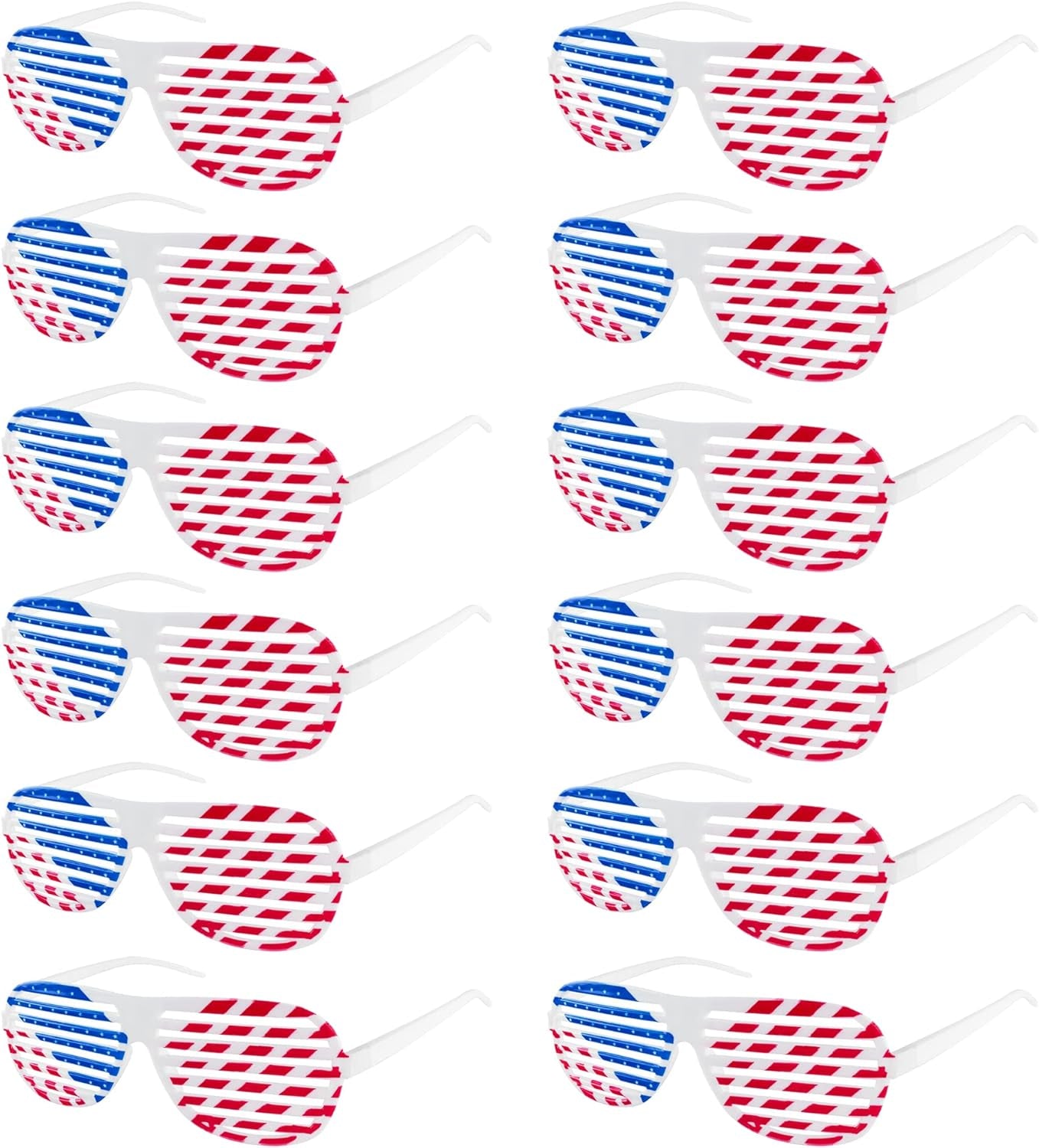 American Flag USA Patriotic Design Plastic Shutter Glasses Shades Sunglasses Eyewear for Party Props, Decoration (12 Pairs)