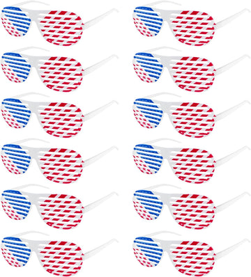 American Flag USA Patriotic Design Plastic Shutter Glasses Shades Sunglasses Eyewear for Party Props, Decoration (12 Pairs)