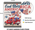 4Th of July Garden Flags for Outside,Patriotic American Truck with Flags Buffalo Plaid Small Yard Flags for Outdoor,Memorial Independence Day Decorations for Farmhouse Holiday Summer 12X18 Inch Double Sided