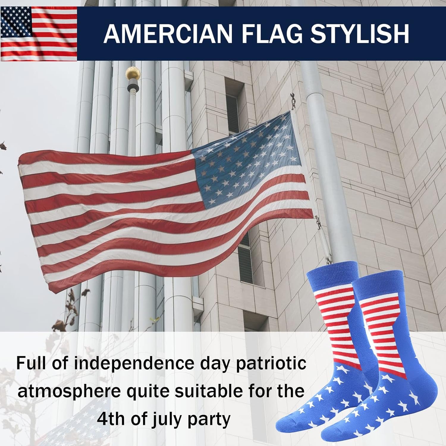 American Flag Socks for Men or Women 4Th July Middle Socks Star and Stripe Patriotic Freedom Day Gifts