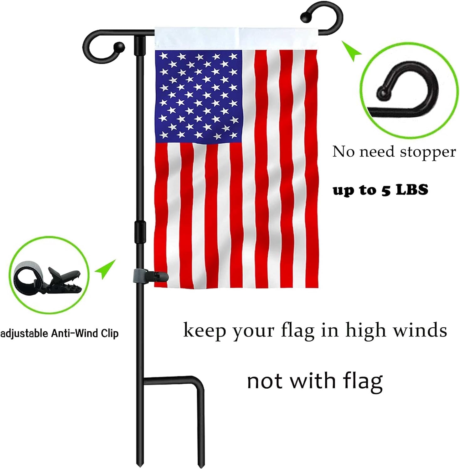 Garden Flag Stand-Holder-Pole with Flag Stopper and Clip Waterproof Powder-Coated Paint for House Flags,Decorative Flags,Yard Flags,Seasonal Flags