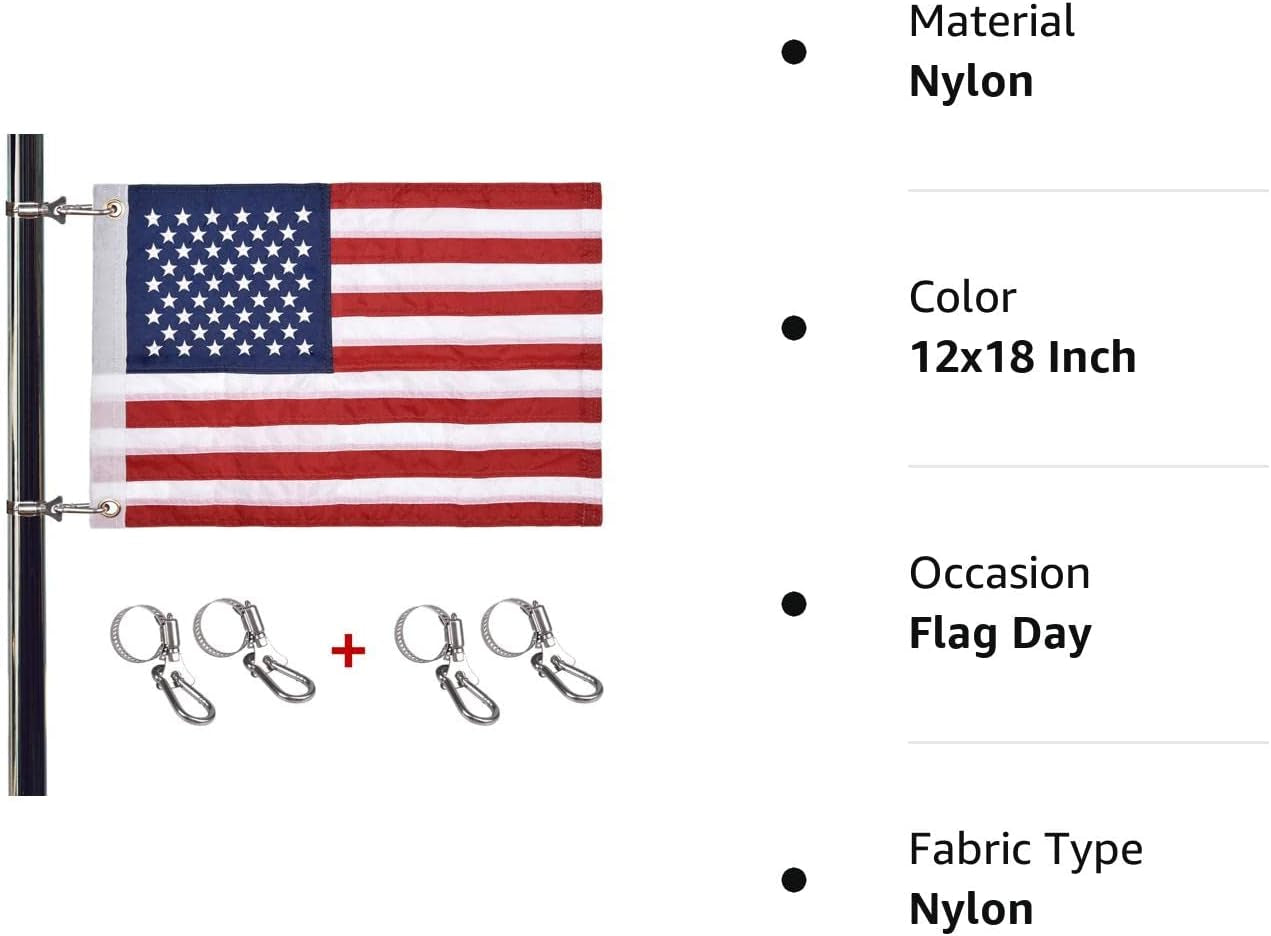 2 Pcs Universal Boat Flag Marine 12"X18" with 4 Boat Flag Pole Kits USA Flag with 50 Embroidered Stars American Boat Flag