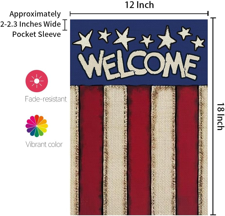 CROWNED BEAUTY 4Th of July Patriotic Garden Flag 12X18 Inch Double Sided for outside Small Burlap USA Independence Day Welcome Yard Flag CF1544-12