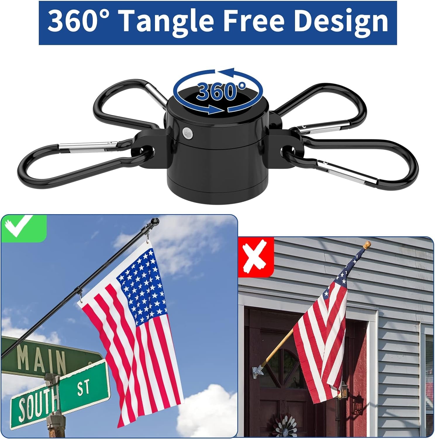 Flag Pole - Tangle Free Flagpole with Upgraded Bracket, 5 FT Stainless Steel Flag Poles for outside House, Residential or Commerical - Flag Pole Kit for Proud American Flag (Without Flag, Black)