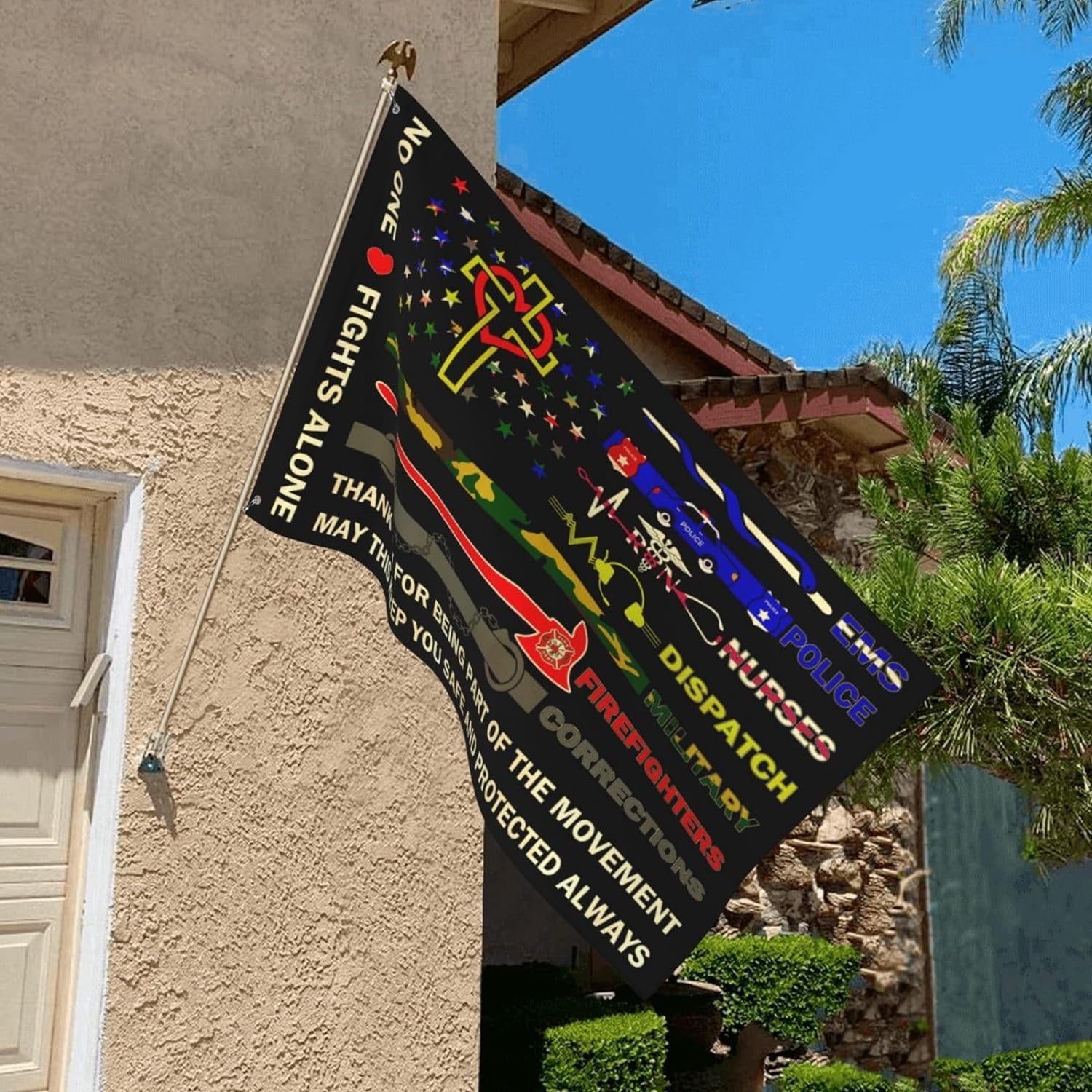 No One Fights Alone Multi Thin Line First Responder Flag 3X5 Ft Banner Indoor Outdoor Perfect Decoration