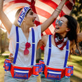 America Fanny Pack USA 4Th of July Patriotic Beverage Beer Belt Costume Set Outfit Accessories with Drink Holder Sunglasses Striped Sweatband Men