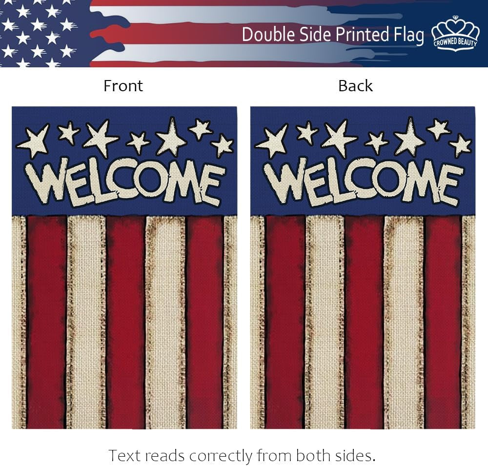 CROWNED BEAUTY 4Th of July Patriotic Garden Flag 12X18 Inch Double Sided for outside Small Burlap USA Independence Day Welcome Yard Flag CF1544-12